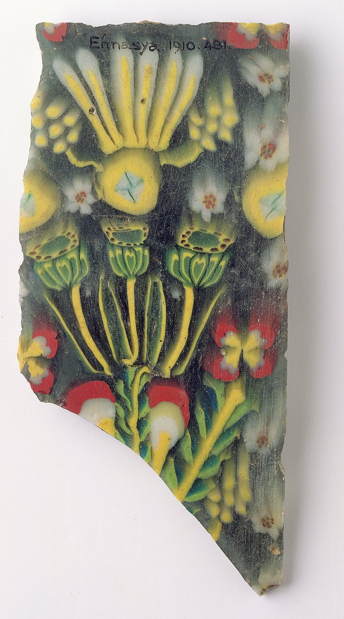 Fragment af en flise med nilotiske planter inklusive lotusfrugter, fra Ihnasya, Mellemægypten, 1. århundrede f.Kr. - 1. århundrede e.Kr. (mosaikglas) af Egyptian