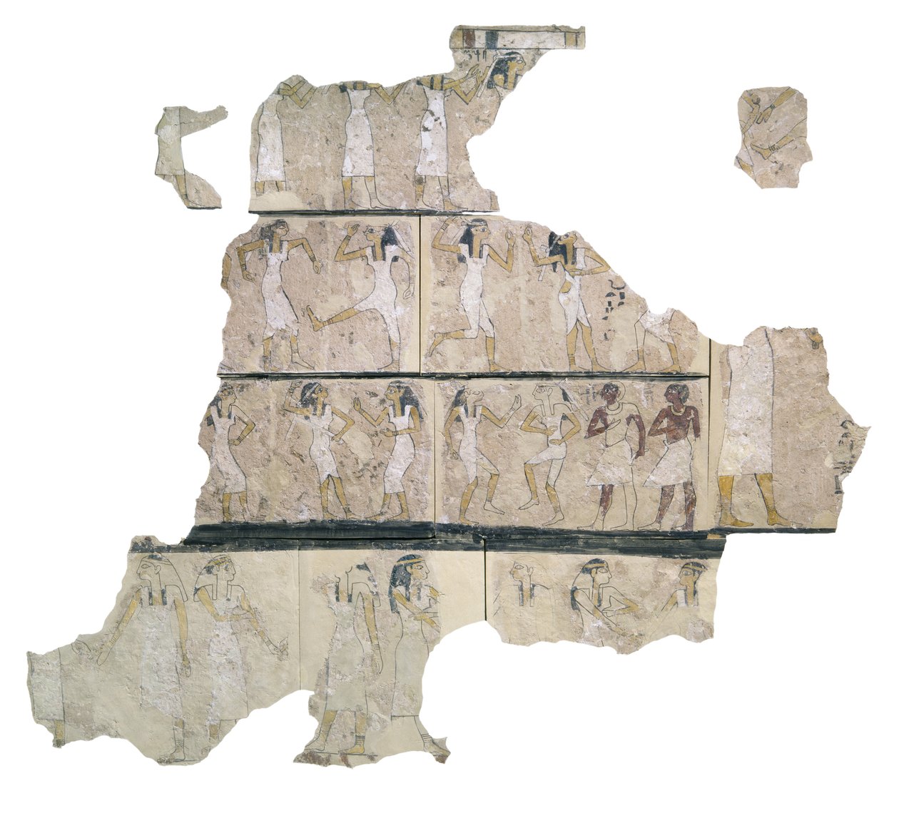 Fragment af vægmaleri, der viser dansende piger, detaljer af Egyptian