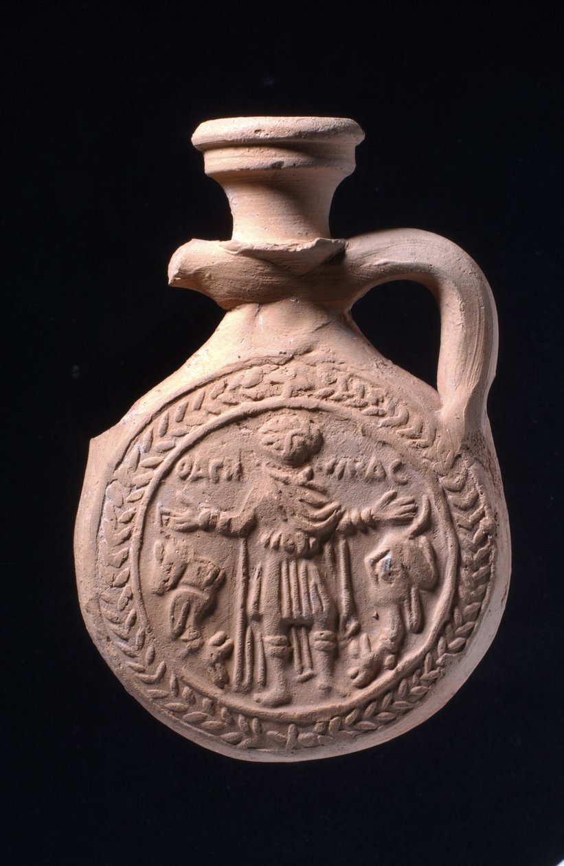 Pilgrimsflaske forbundet med helligdommen St Menas ved Abu Mina, ca. 501-700 (keramik) af Egyptian