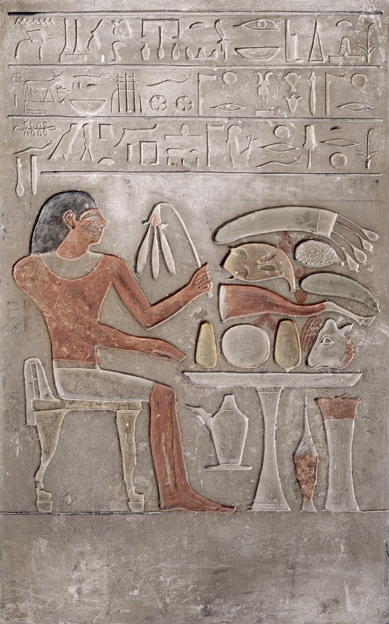 Stela, der forestiller den afdøde foran et offerbord (malet kalksten) af Egyptian