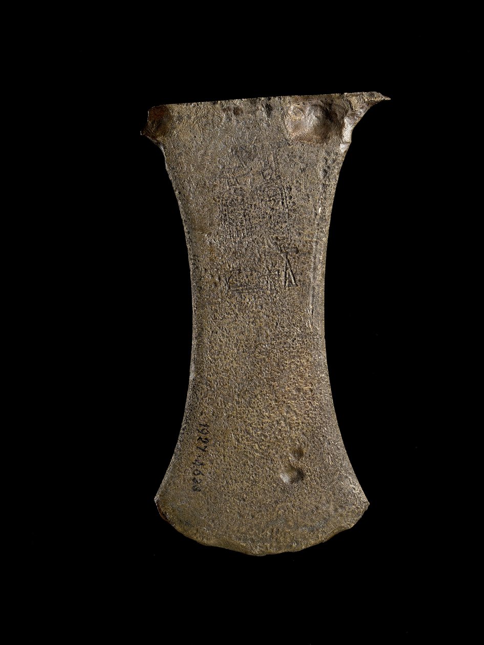 Flad kobberlegeringsøkse med konkave sider kobberlegering af Egyptian 18th Dynasty