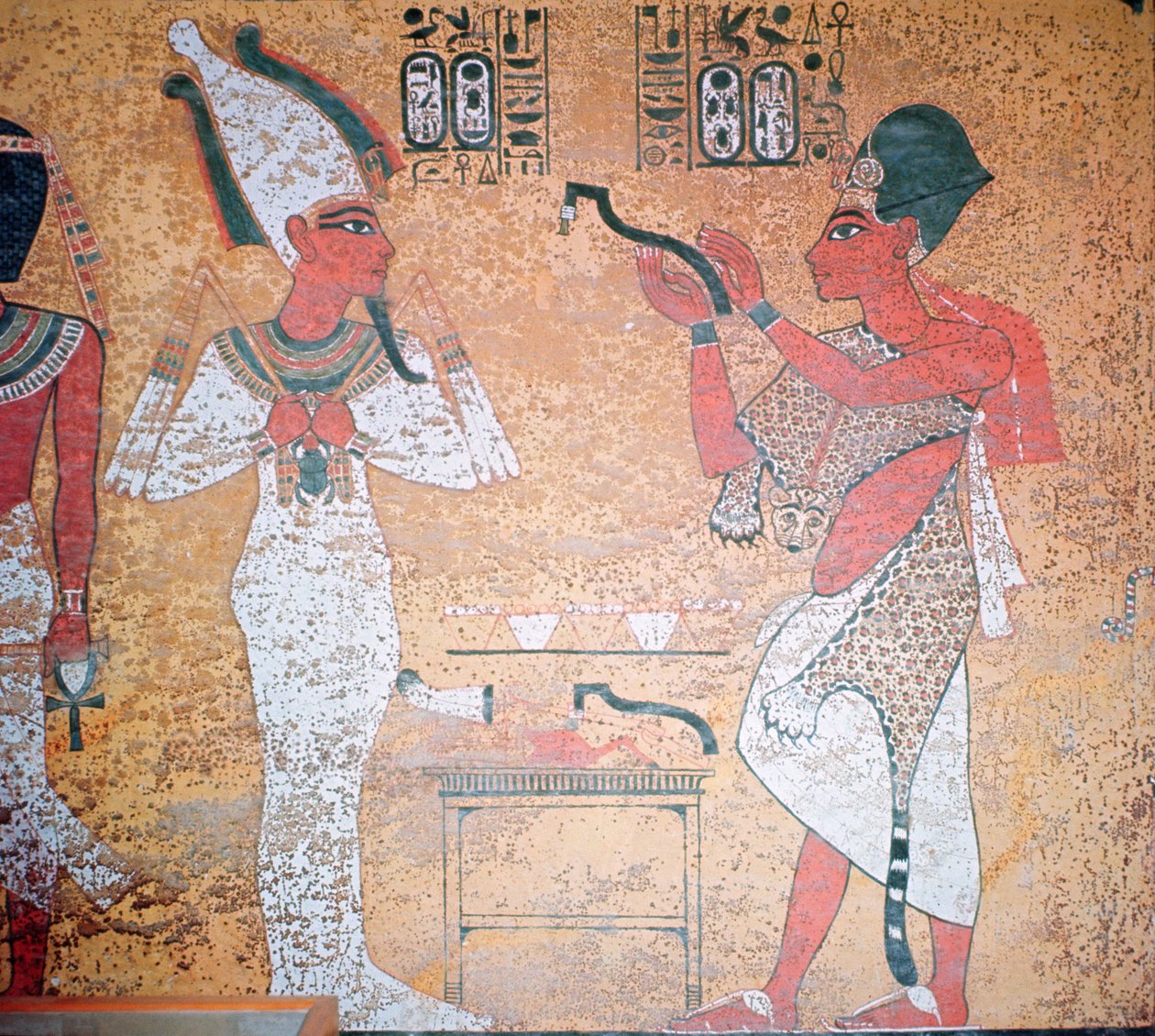 Ay udfører åbningsceremonien på Tutankhamons mumie (ca. 1370-1352 f.Kr.) fra Tutankhamons grav, New Kingdom (vægmaleri) af Egyptian 18th Dynasty