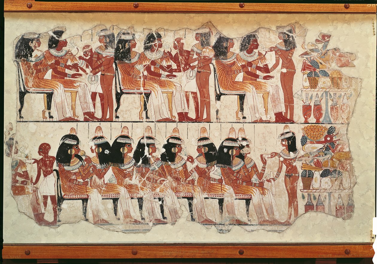 Banketscene, fra Theben, ca. 1400 f.Kr. (vægmaleri) af Egyptian 18th Dynasty