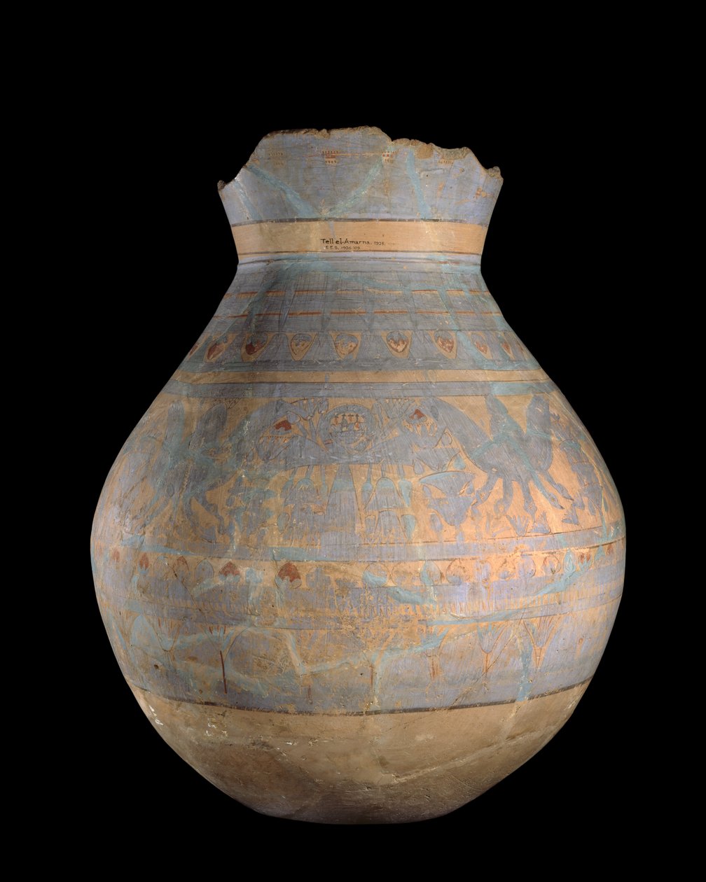 Dekoreret fartøj - side A, Tell-El Amarna, 1300-tallet f.Kr. (keramik) af Egyptian 18th Dynasty