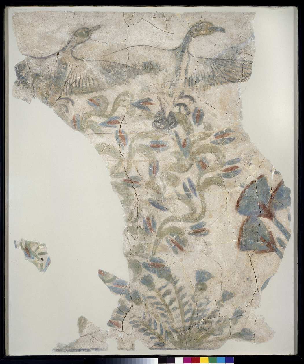 Fragment af malet fortov, der forestiller gæs, der flygter fra en mose, New Kingdom af Egyptian 18th Dynasty