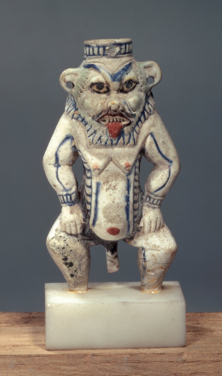 Kohl Pot, der forestiller den egyptiske husgud Bes (fajance) af Egyptian 18th Dynasty