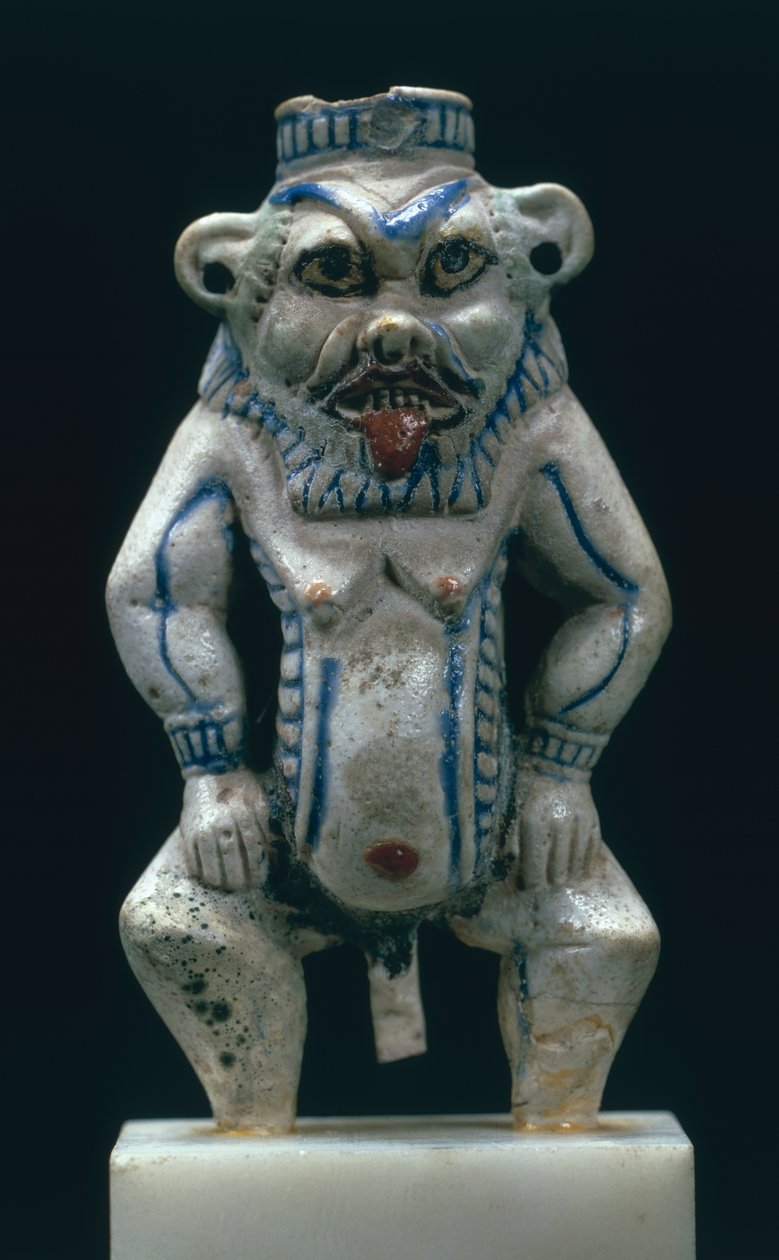 Kohl-krukke i form af guden Bes, Det Nye Rige, ca.1400-1300 f.Kr. (fajance) af Egyptian 18th Dynasty