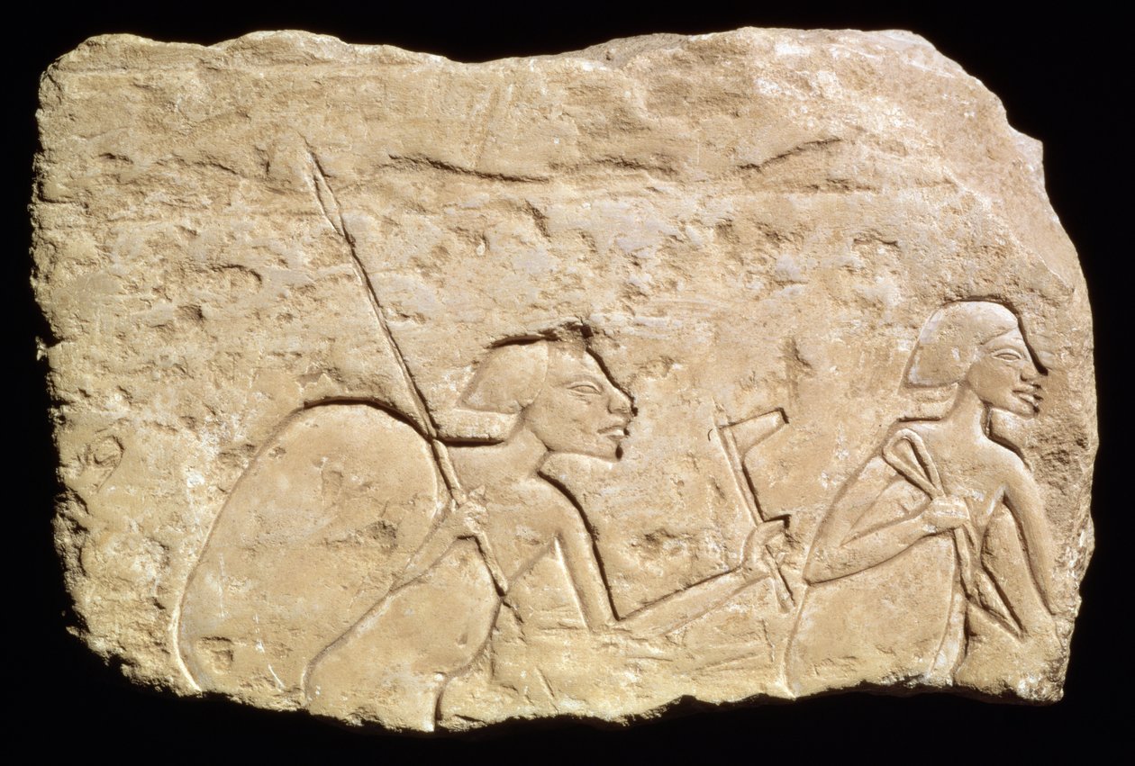 Relief af to soldater, New Kingdom, ca. 1353-1335 f.Kr. (kalksten) af Egyptian 18th Dynasty