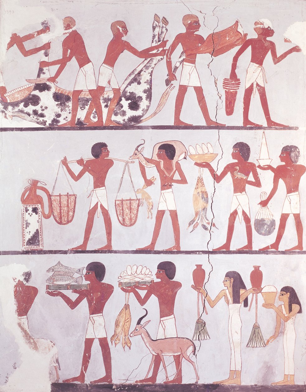 Scene med slagtere og tjenere, der bringer ofre, fra Onsou-graven, ca. 1375 f.Kr. af Egyptian 18th Dynasty