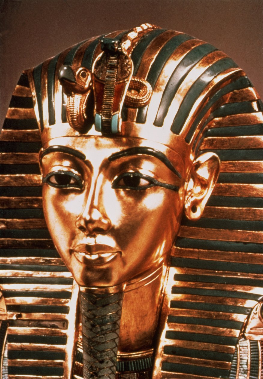 Guldmasken fra Tutankhamons skat (ca.1370-52 f.Kr.) ca.1340 f.Kr. (guld) (se også 149421 & 162303) af Egyptian 18th Dynasty