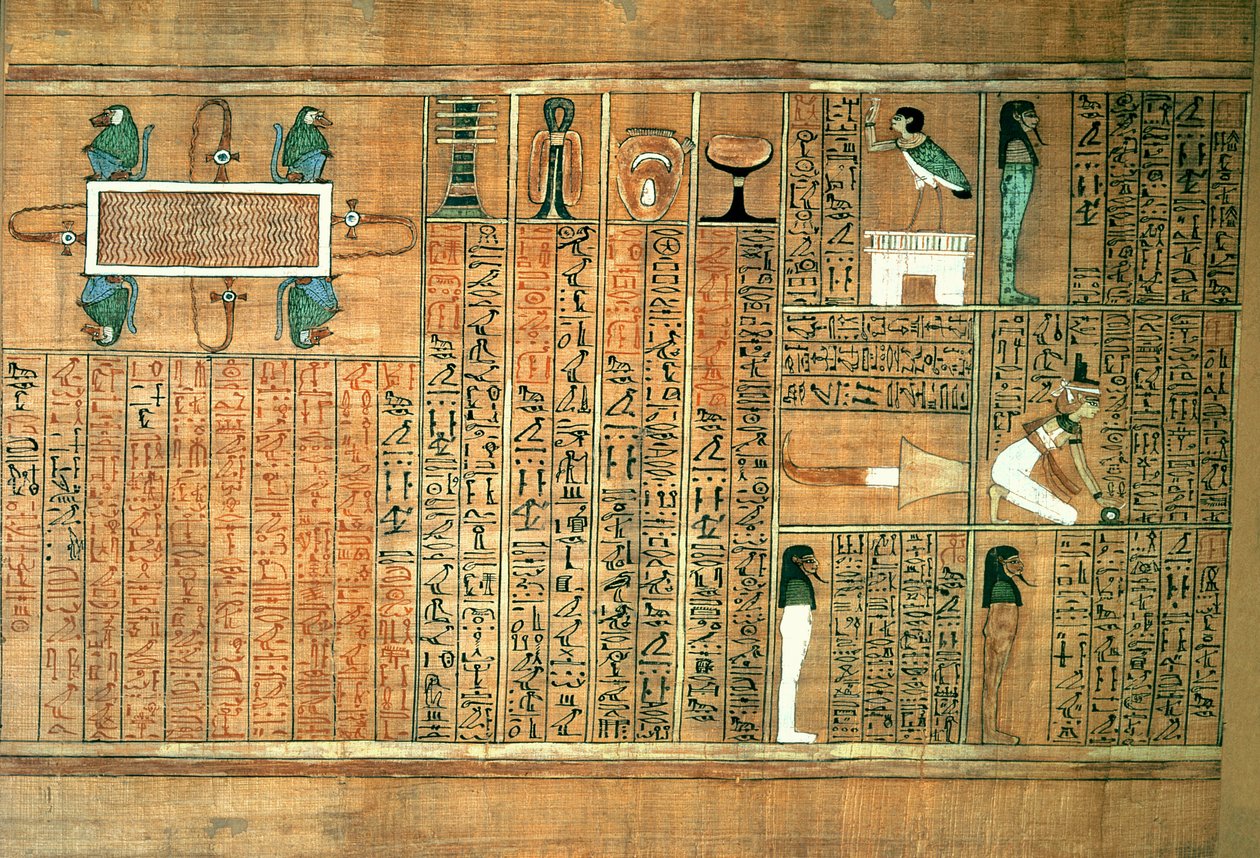 Detalje, der afbilder den afdøde og hans Ba, fra Book of the Dead of the Scribe Any, ca. 1250 (malet papyrus) af Egyptian 19th Dynasty