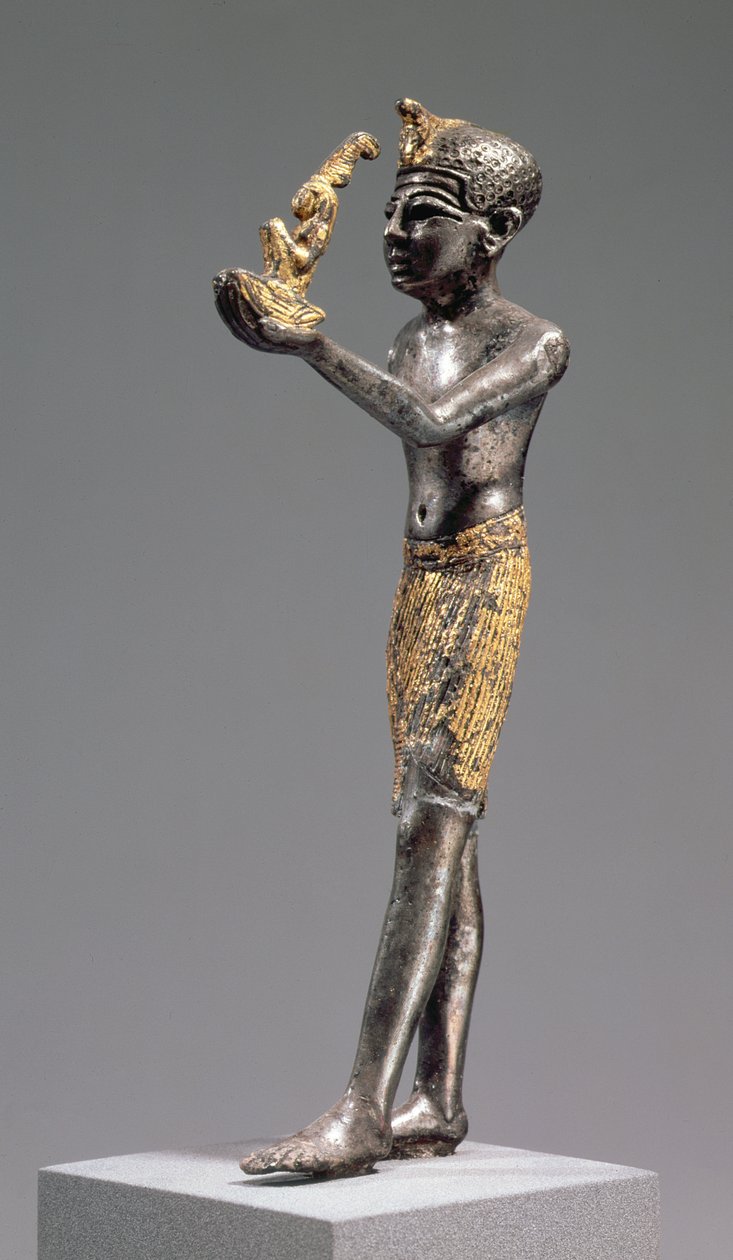 Farao fremfører et offer foran gudinden Maat, Det Nye Kongerige, 1303-1224 f.Kr. (sølv med delvis forgyldning) af Egyptian 19th Dynasty