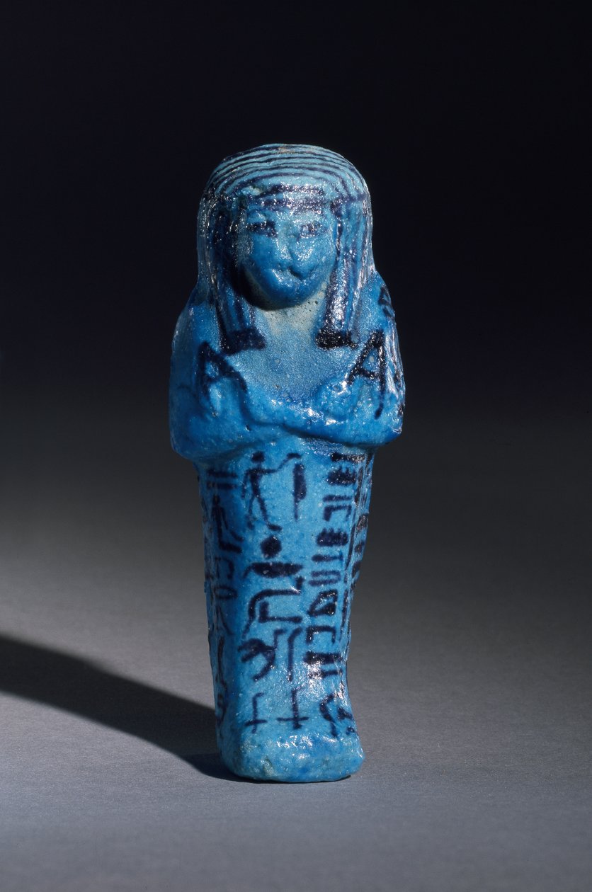 Figur med indskrift for Amons præst, Amenemope og Shawabti fra grav 148, Theben, Det Nye Rige, ca. 1193-1080 f.Kr. glaseret fajance detaljer af 110408 af Egyptian 20th Dynasty