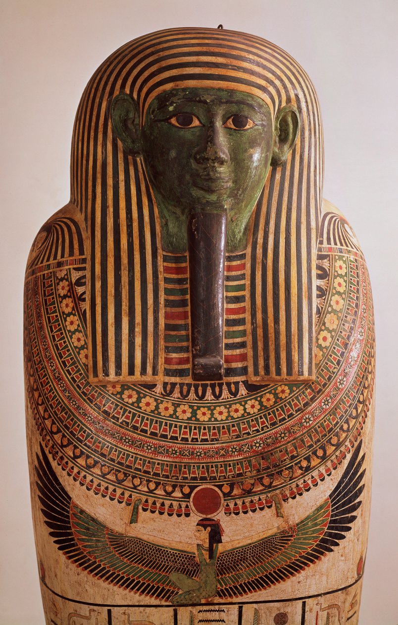 Ydre låg på sarkofagen af Psametik I (664-610 f.Kr.) Sen periode (malet træ) af Egyptian 26th Dynasty