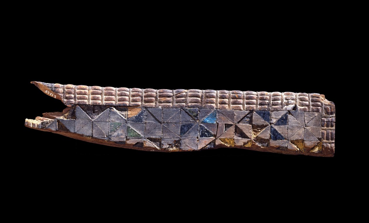 Fragment af møbler udskåret i nåletræ, ca. 2800 f.Kr. nåletræ indlagt med fajance og farvet træ indlagt i gips af Egyptian 2nd Dynasty