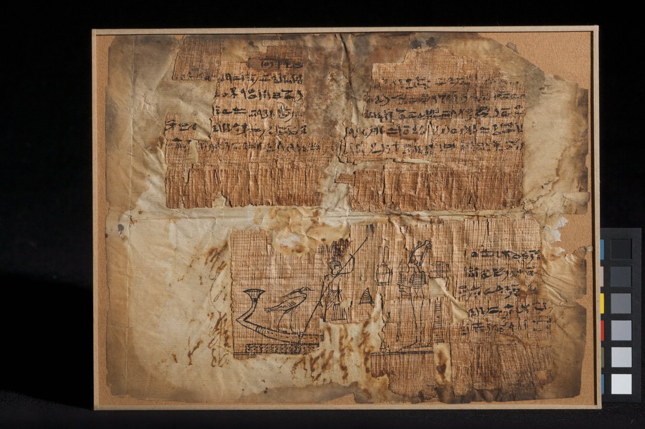 Papyrusfragment, af kapitel 100, fra The Book of the Dead (papyrus) af Egyptian Ptolemaic Period