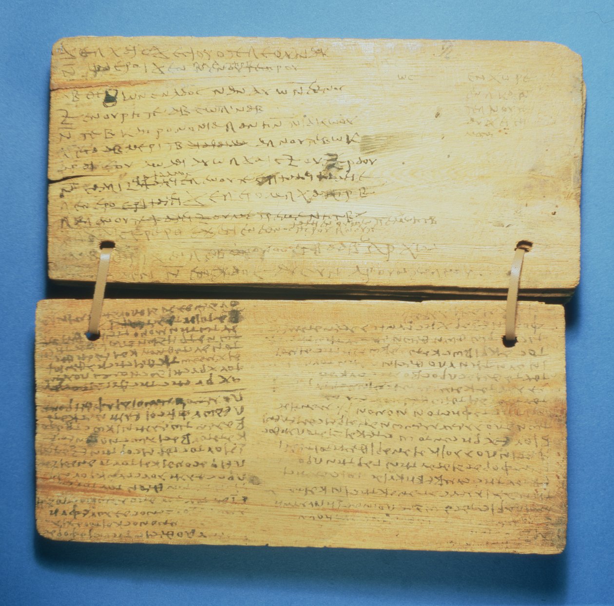 Arbejdsbog for skoledrenge, med græsk skrift (pigment og træ) af Egyptian Ptolemaic Period
