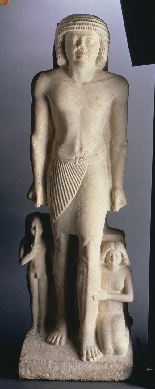 Familiegruppe, muligvis fra Saqqara, Old Kingdom, slutningen af 5. til tidlig 6. dynasti (malet kalksten) af Egyptian