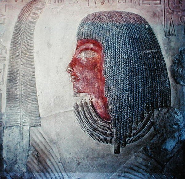 Hovedet af en mand med en fjer, fra en egyptisk grav (malet kalksten) af Egyptian