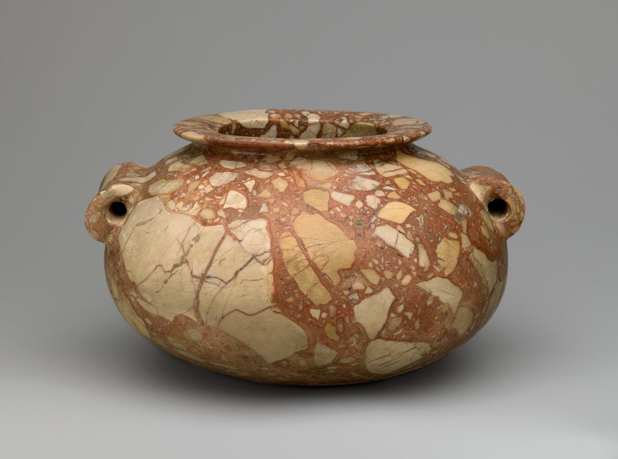 Krukke med rørformede håndtag, ca. 3600-3000 f.Kr. (breccia) af Egyptian