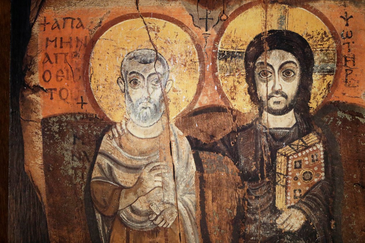 Jesus og midler i et ikon fra det sjette århundrede af Egyptian