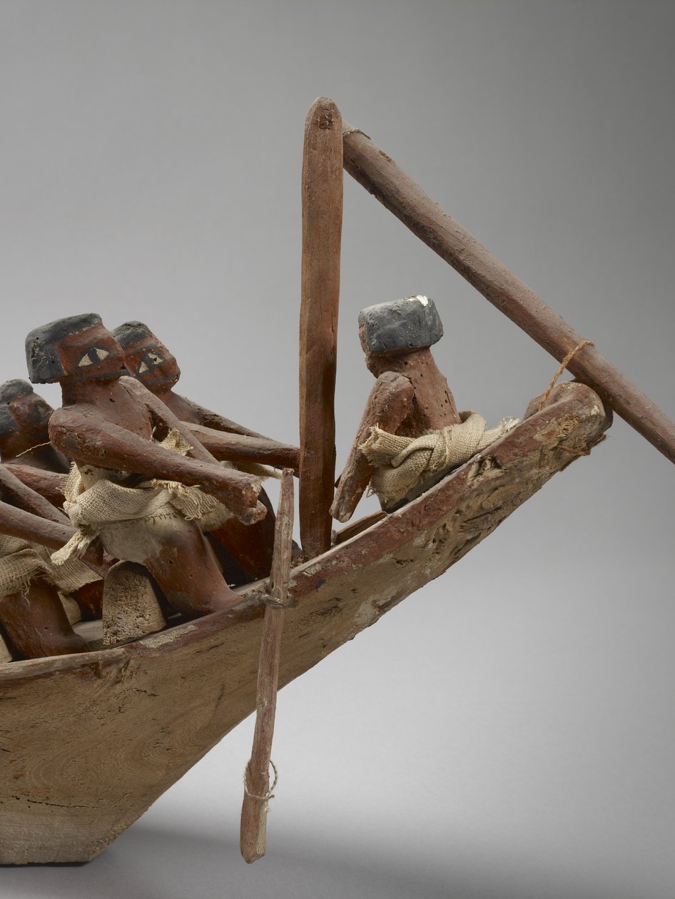 Model af gravskib, fra Beni Hasan, sandsynligvis fra Mellemste Rige, ca. 2060-1786, mixed media detalje af 107032 af Egyptian