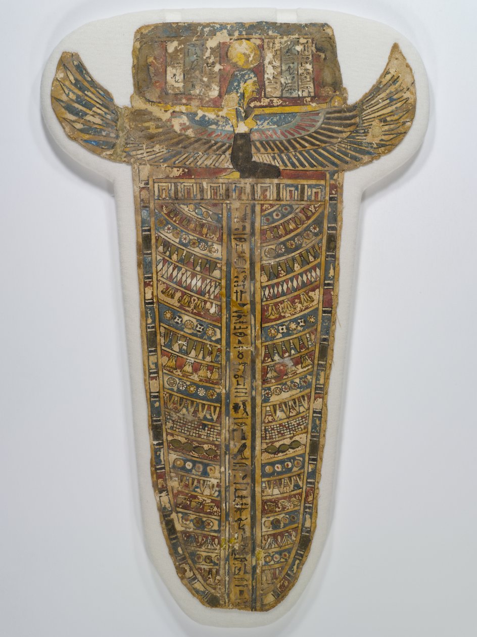 Malet mumiebetræk (forklæde), 305-30 f.Kr. (linned, gesso, maling og forgyldning) af Egyptian