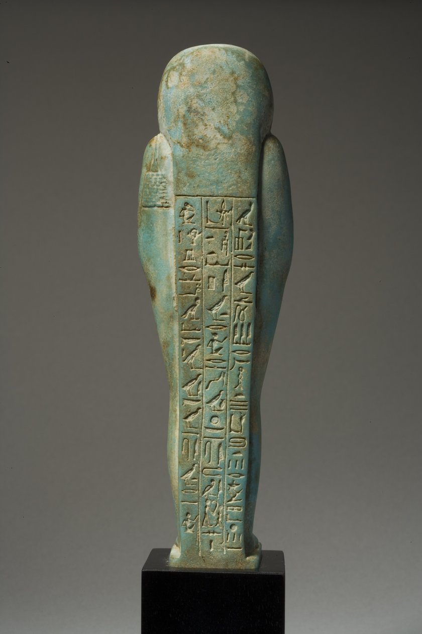 Set bagfra af en ushabti-figur for Hor-Khebi, sendynastisk periode, slutningen af 25.-begyndelsen af 26. dynasti, ca. 700-600 f.Kr. (fajance) (se 270353 for forside) af Egyptian