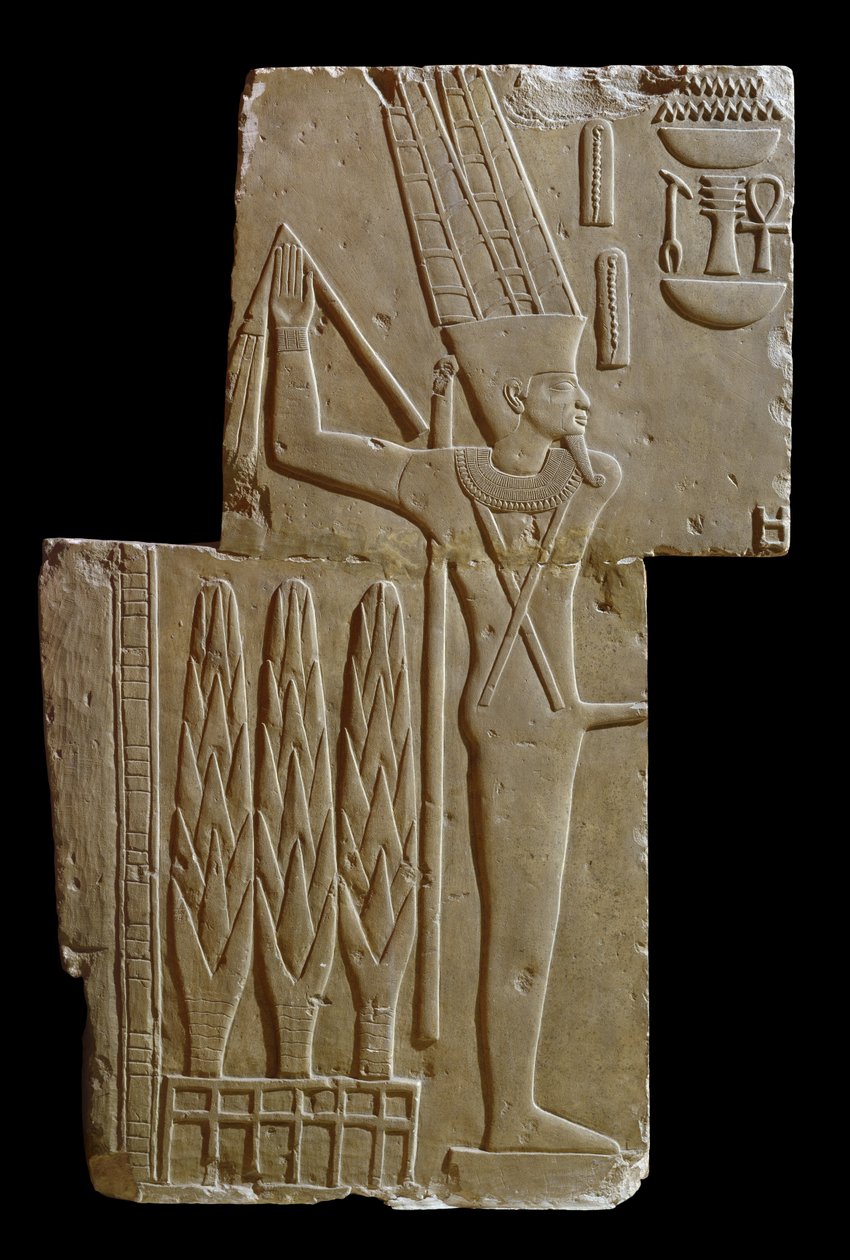 Relief af guden Min (kalksten) af Egyptian