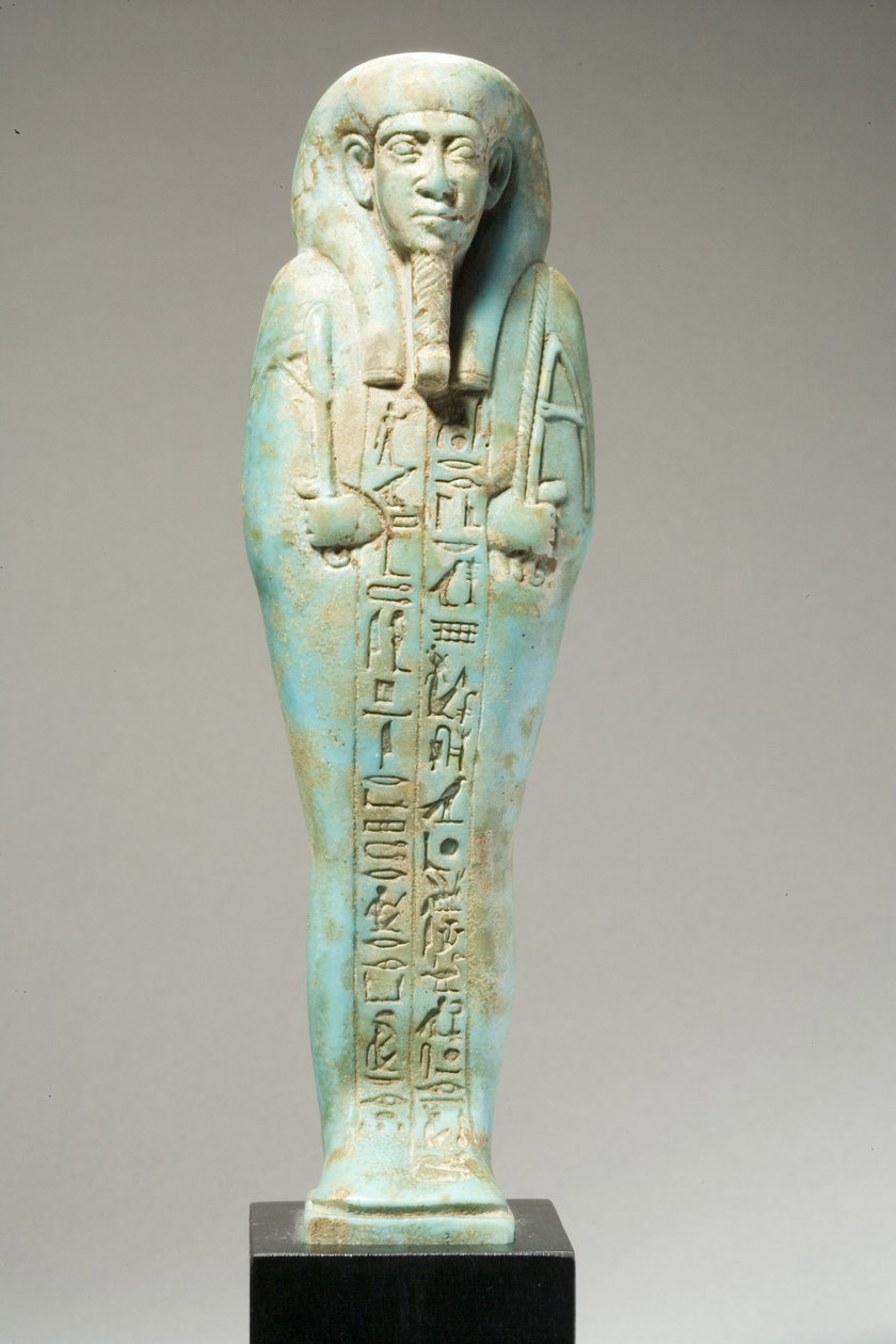 Ushabti-figur til Hor-Khebi, sen dynastisk periode, slutningen af det 25. - begyndelsen af det 26. dynasti, ca. 700-600 f.Kr. (fajance) (se 270353 for bagsiden) af Egyptian