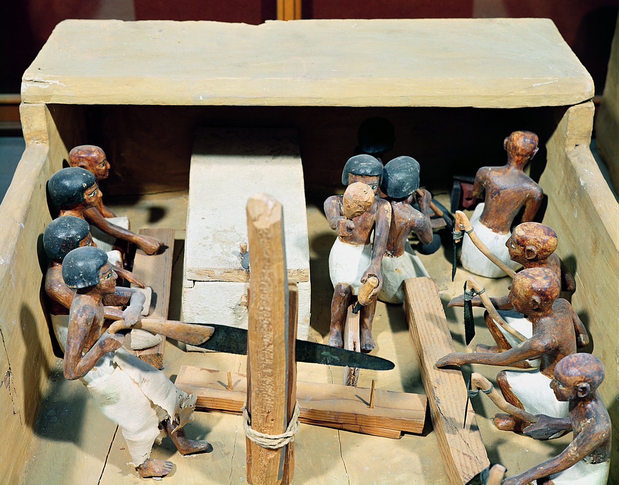 Begravelsesmodel af et snedkerværksted fra Meketres grav, De adeliges dal, Mellemriget, ca. 2000 f.Kr. (malet træ) af Egyptian 11th Dynasty