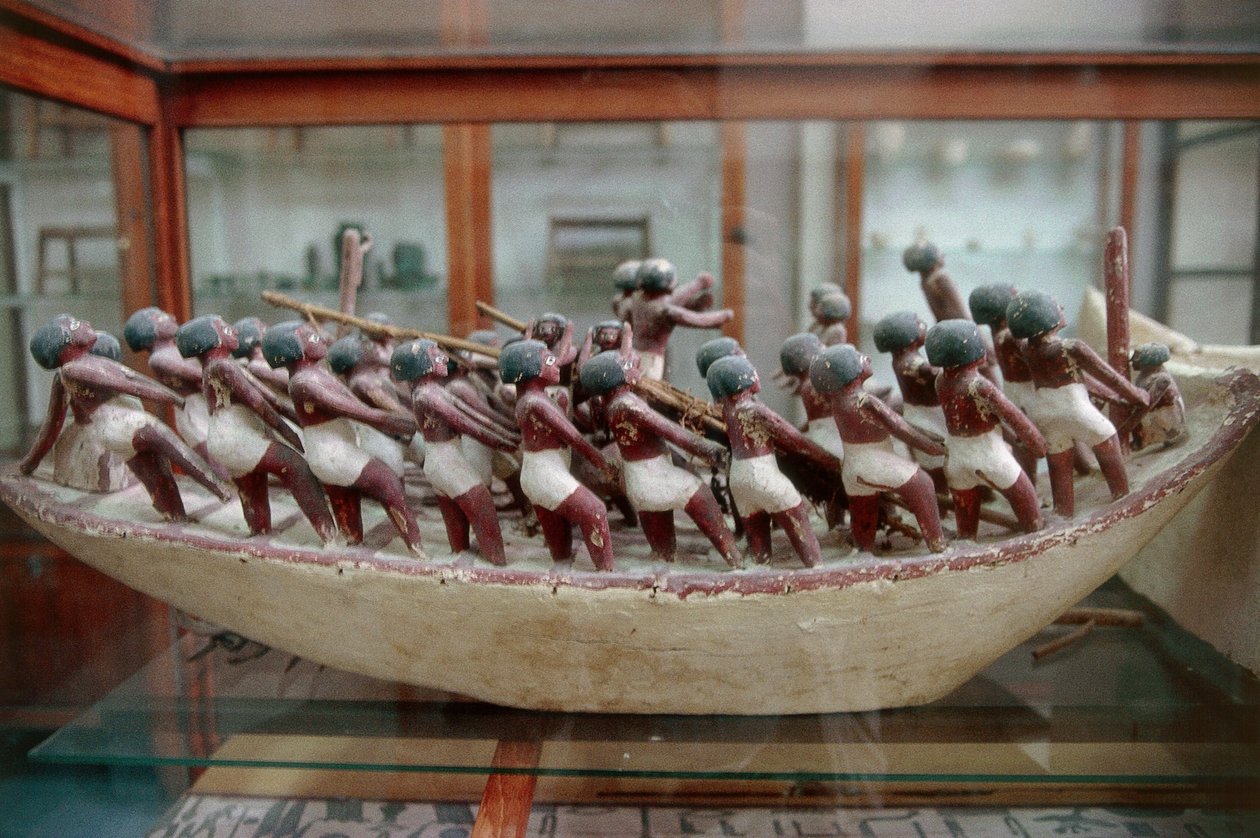 Skalamodel af båd fra Meketres grav, Deir el-Bahari, Egypten, Egyptisk civilisation, Mellemriget, XI-dynastiet af Egyptian 11th Dynasty