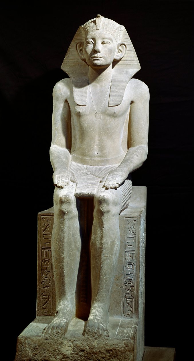 Egyptisk antikvitet: kalkstensstatue af farao Amenemhet (Amenemhat) III. 12. dynasti. 1910 f.Kr. Fra Hawara. Svag. 160 cm Cairo, Egyptisk Museum af Egyptian 12th Dynasty
