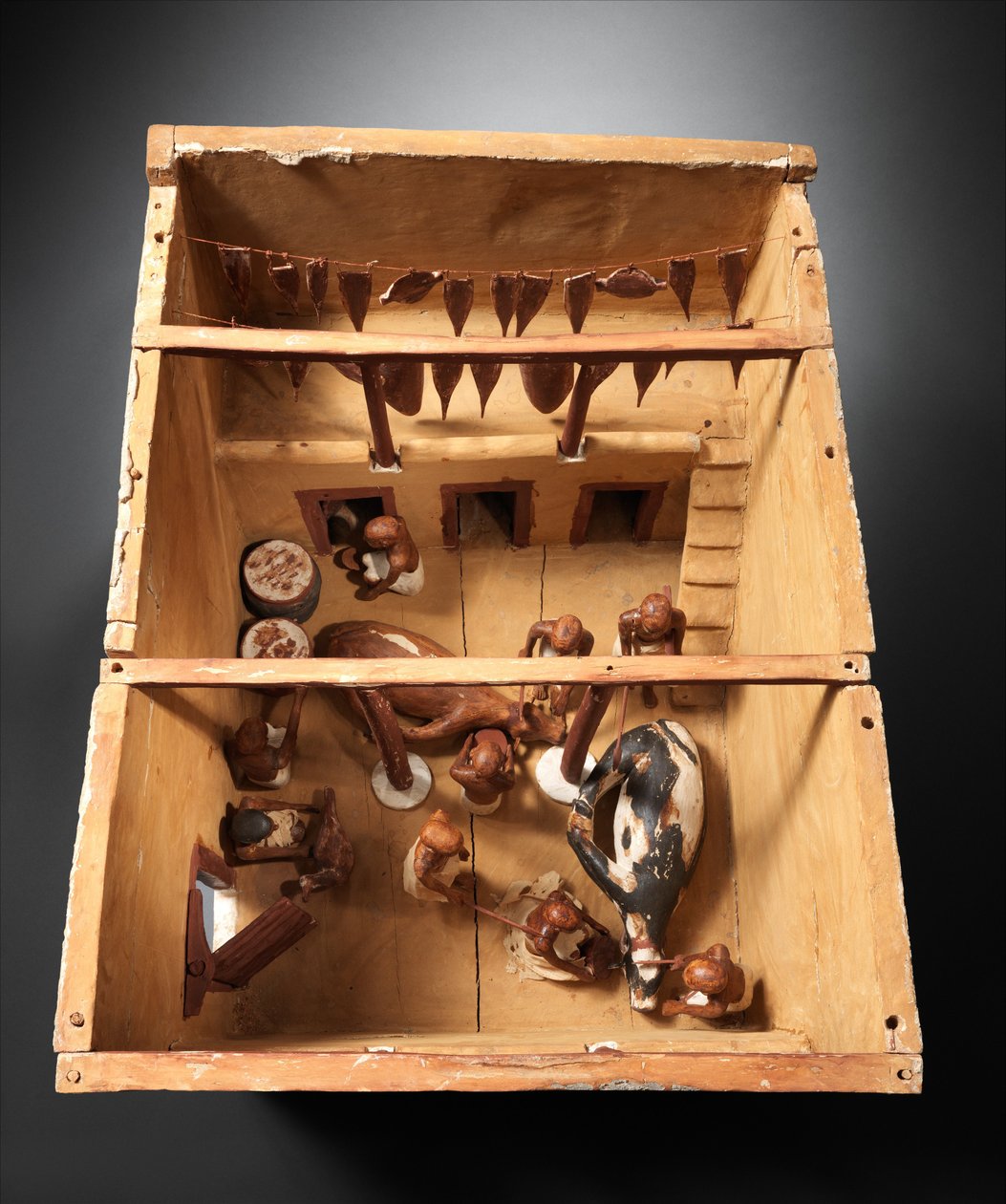 Model af et slagteri fra Meketres grav, ca. 1981-1975 f.v.t. (træ, maling, gips) af Egyptian 12th Dynasty