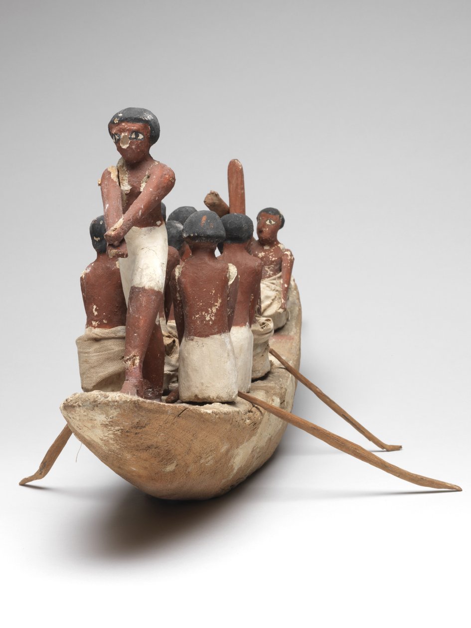 Model sejlbåd fra Tomb of Khety (Beni Hasan) Middle Kingdom, ca. 2010 B.C. - 1950 f.Kr. (malet træ og linned) af Egyptian 12th Dynasty