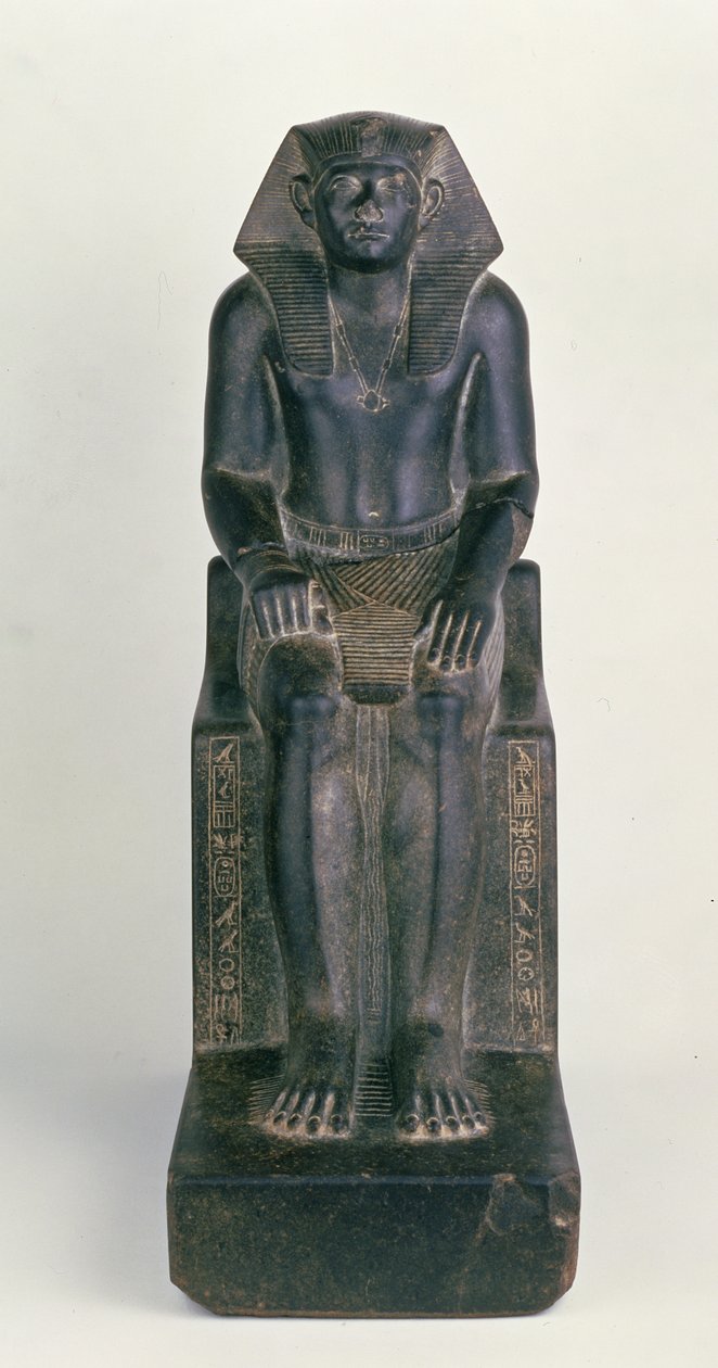 Siddende statue af Sesostris III, fra Hierakonpolis, Middle Kingdom (sort granit) af Egyptian 12th Dynasty