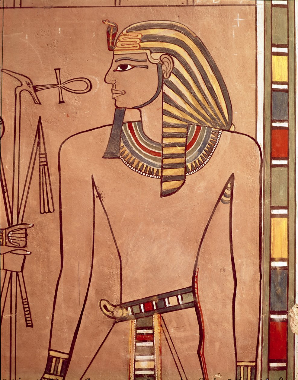 Amenhotep II (ca. 1427-1392 f.Kr.) med en ankh hævet til sine læber fra sarkofagkammeret i hans grav, New Kingdom (malet kalksten) af Egyptian 18th Dynasty