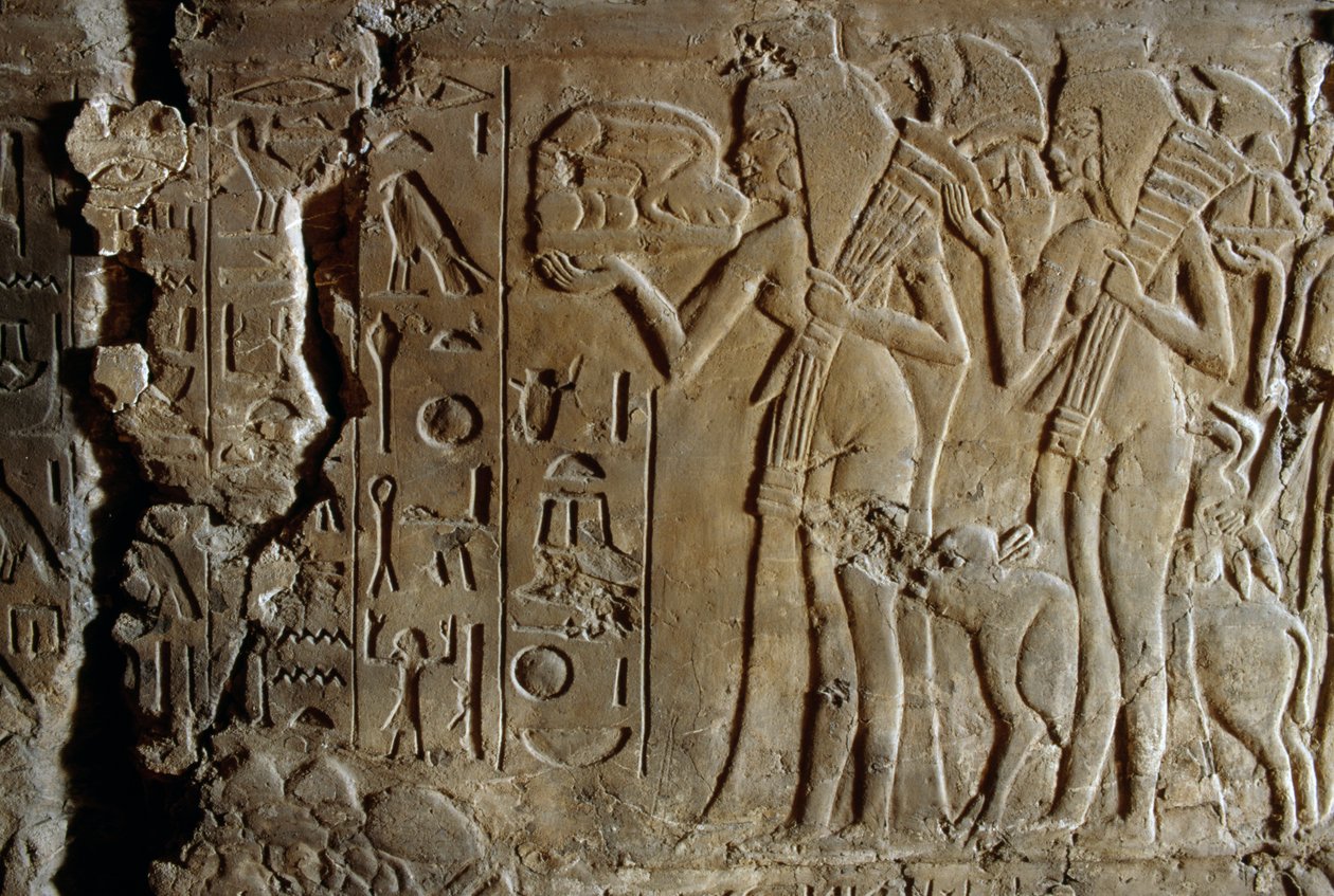 Basrelief fra Maia, Tutankhamons amme, Saqqara, Egypten, den egyptiske civilisation, Det Nye Rige, XVIII. dynasti, detalje af Egyptian 18th Dynasty