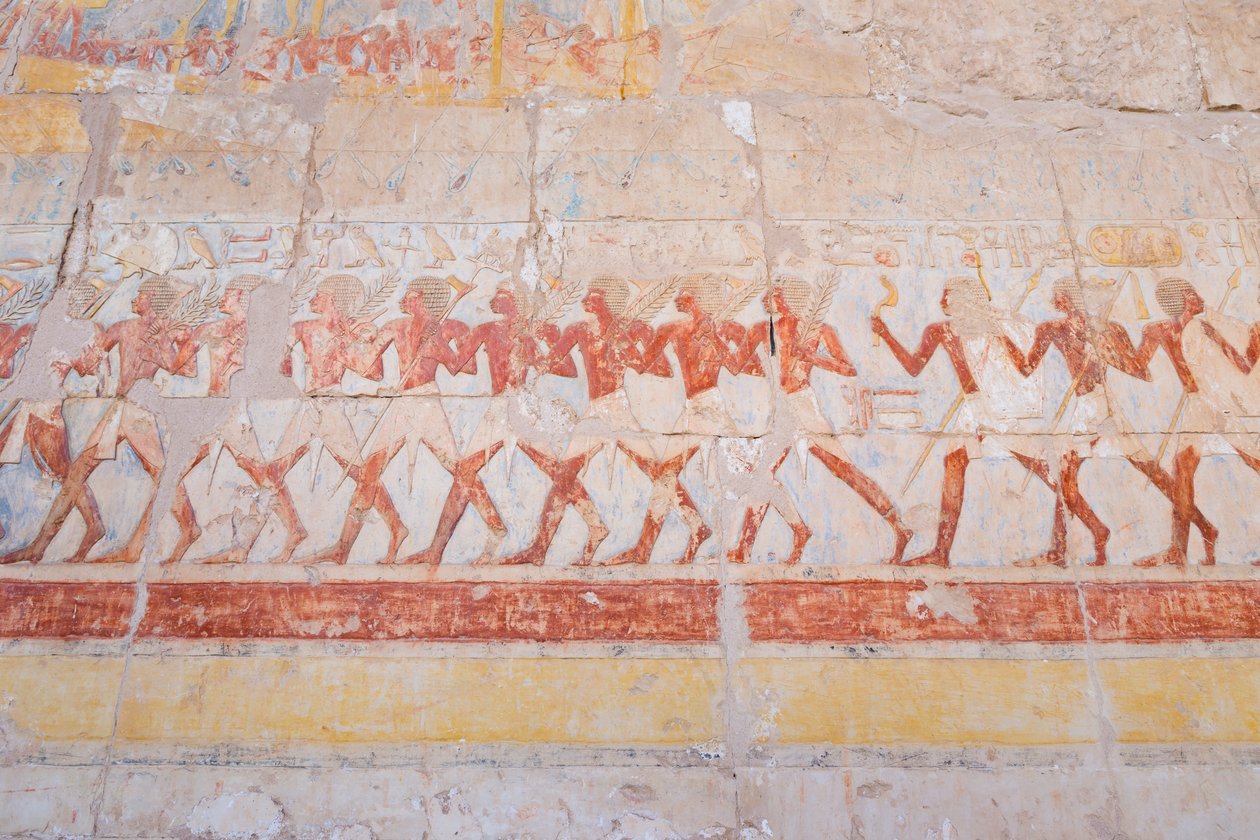Basreliefudskæring af Hatshepsuts rejse til landet Punt (Somalia), Hatshepsut-templet i Deir Al Bahari, Luxor, Egypten (foto) af Egyptian 18th Dynasty
