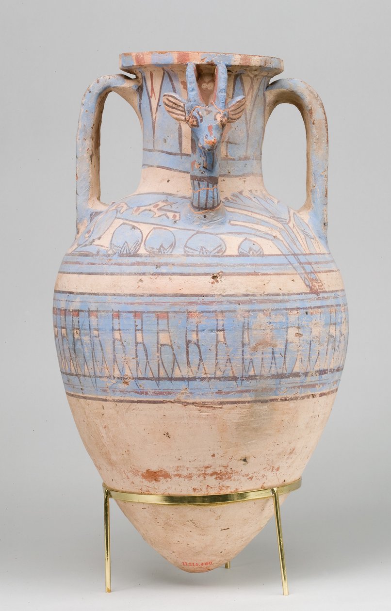 Blåmalet Ibex Amphora fra Malqata, ca. 1390-1353 f.Kr. (keramik, hvid creme slip, maling) af Egyptian 18th Dynasty