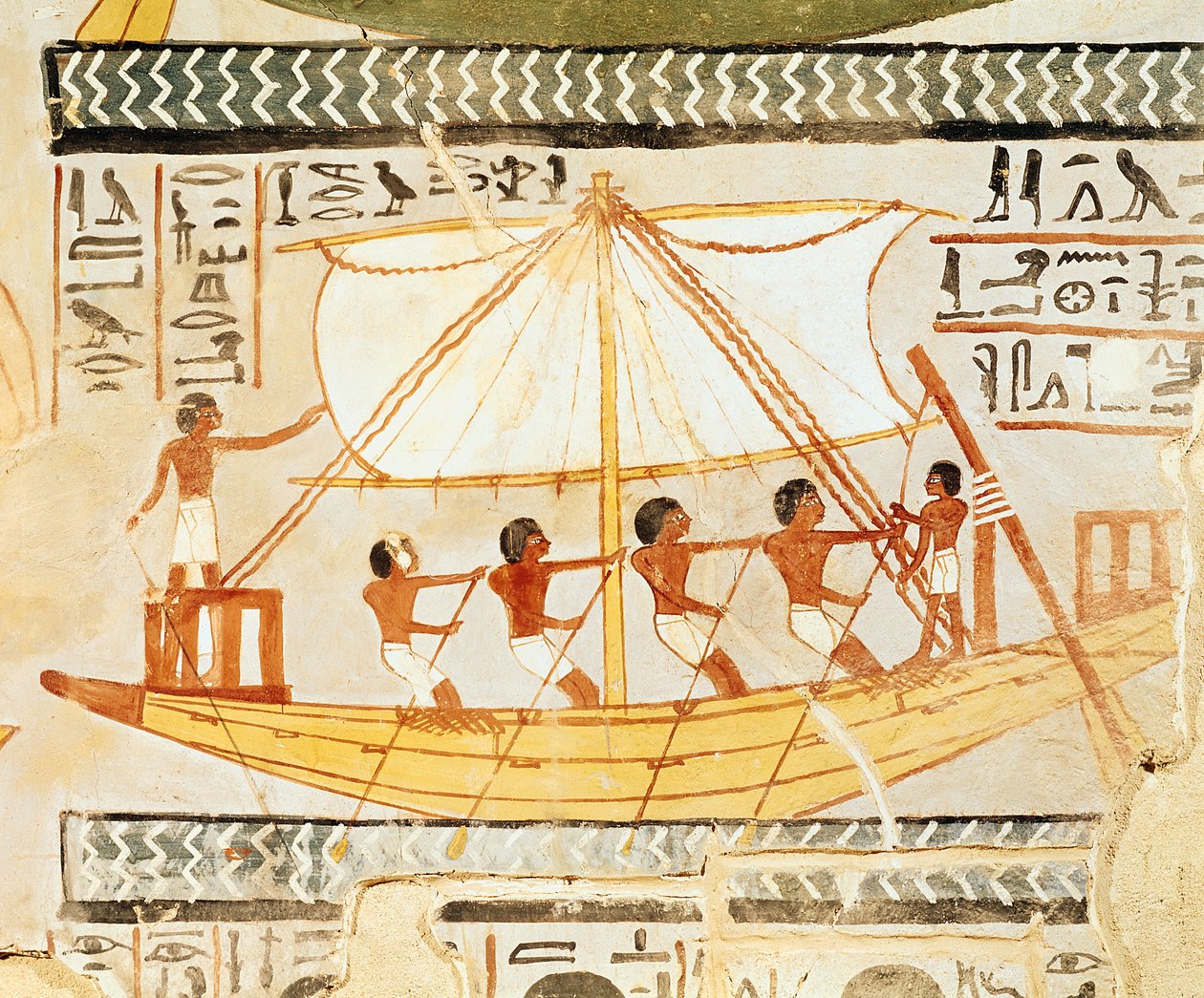 Bådsmænd på Nilen, fra Sennefers grav, New Kingdom (vægmaleri) af Egyptian 18th Dynasty