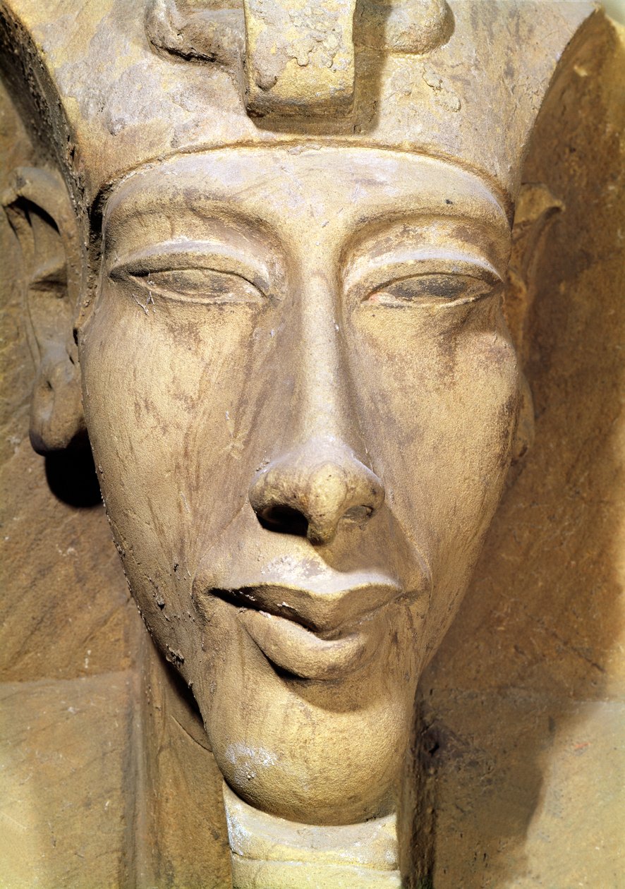 Buste af Amenophis IV (Akhenaten) (ca. 1364-1347 f.Kr.) fra Amun-templet, Karnak, ca. 1353-1337 f.Kr. (sandsten) (detaljer) af Egyptian 18th Dynasty