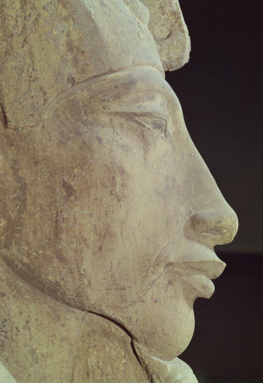Buste af Amenophis IV (Akhenaten) (ca. 1364-1347 f.Kr.) fra Amun-templet, Karnak, ca. 1353-1337 f.Kr. (sandsten) (detaljer) af Egyptian 18th Dynasty