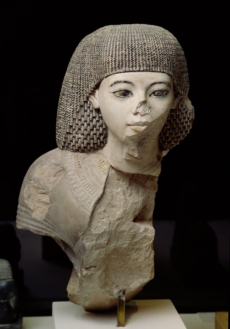 Buste af den kongelige skribent, Meniou, New Kingdom, ca. 1391-53 f.Kr. (kalksten) af Egyptian 18th Dynasty