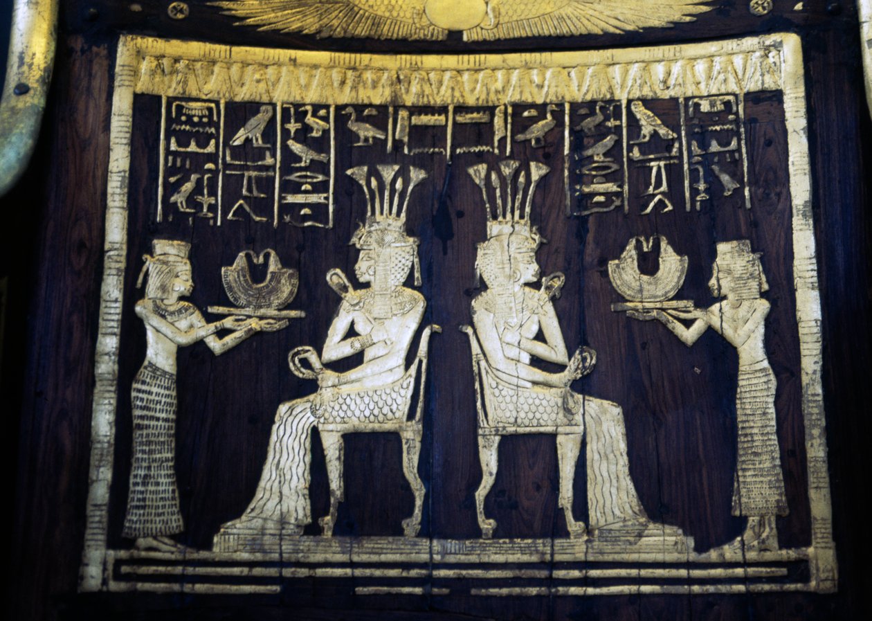 Stoleryggen forestiller prinsesse Sitamon, Yuyas grav, Kongernes Dal, Egypten, den egyptiske civilisation, Det Nye Rige, XVIII. dynasti af Egyptian 18th Dynasty