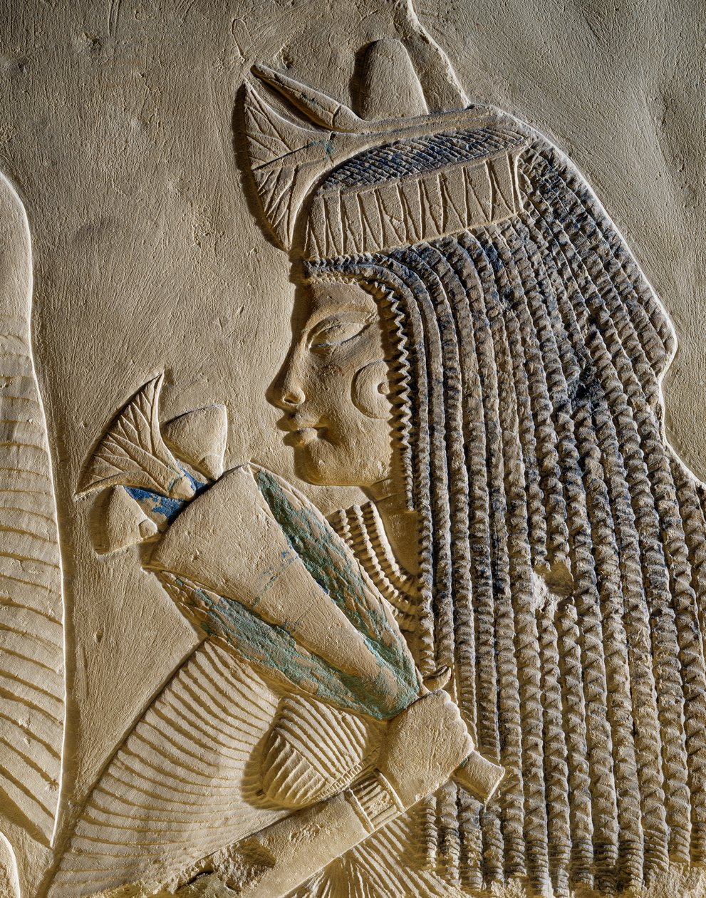 Dejat, detalje fra det malede basrelief, der forestiller Imenmes og Dejat, forældre til general Imeneminet, fra graven i Memphis, Egyptisk civilisation, Det Nye Rige, XVIII. dynasti af Egyptian 18th Dynasty