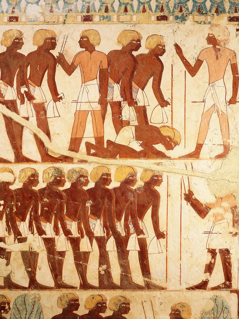 Detalje af fresker, der viser hæren, der modtager rationer, fra Brugerhats grav (TT56) af Egyptian 18th Dynasty