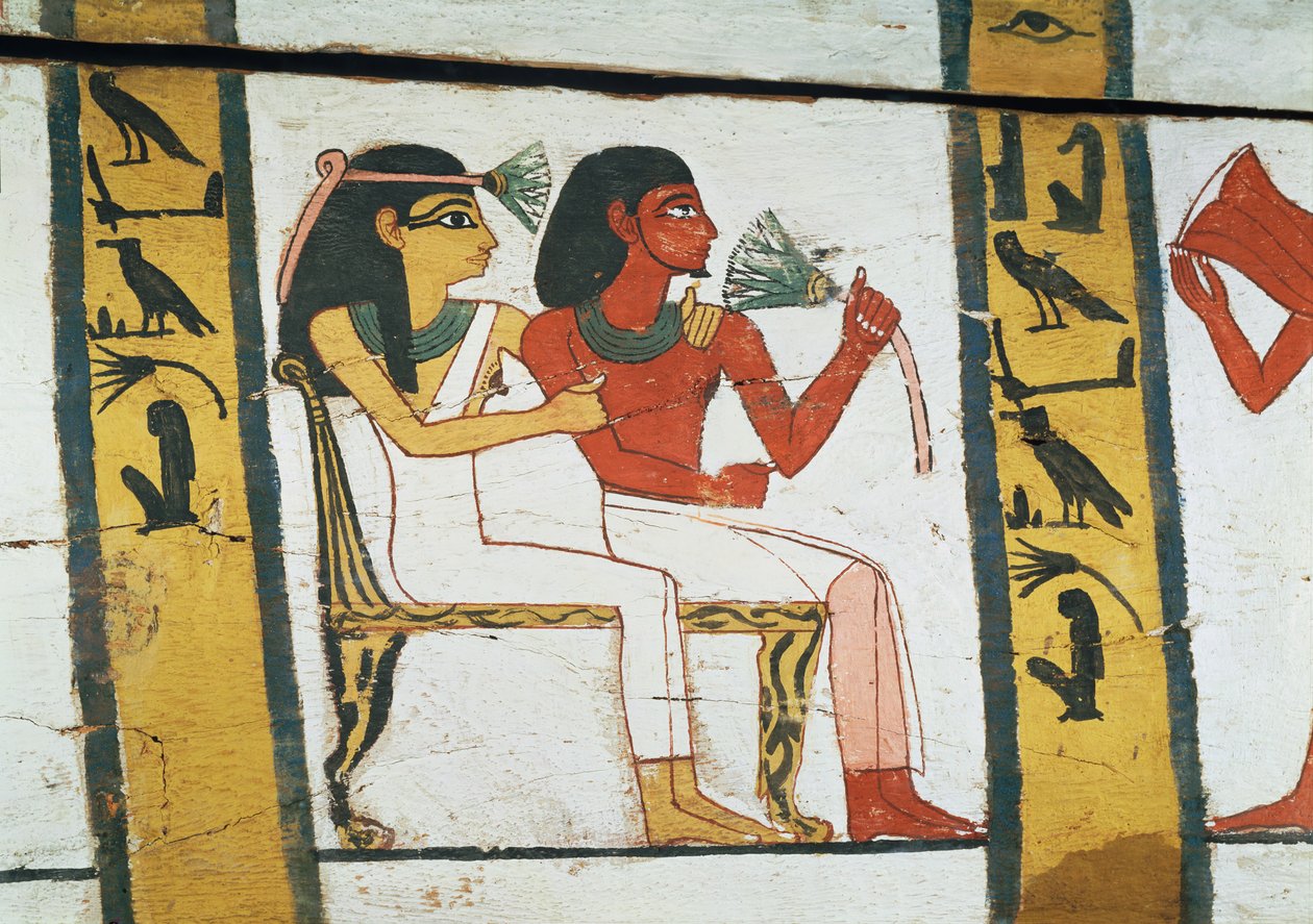 Detalje af udsmykningen af en sarkofag af The Lady of Madja, New Kingdom, ca. 1450 f.Kr. (malet træ) af Egyptian 18th Dynasty