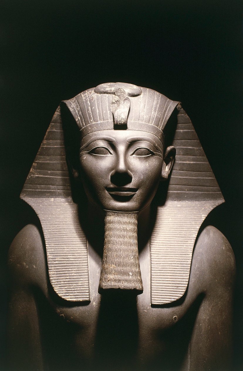 Egypten, detalje af statue af Thutmose III (før 1479-cirka 1425 f.Kr.), 18. dynasti, fra Amon-templet i Karnak i Luxor, basalt af Egyptian 18th Dynasty