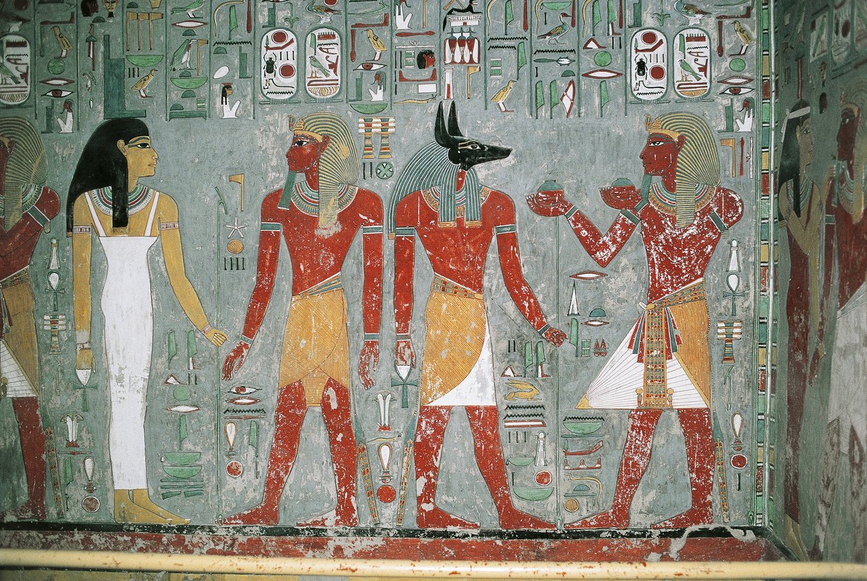 Egypten, Luxor, Kongernes Dal, Horemhebs grav, vægmaleri af Egyptian 18th Dynasty